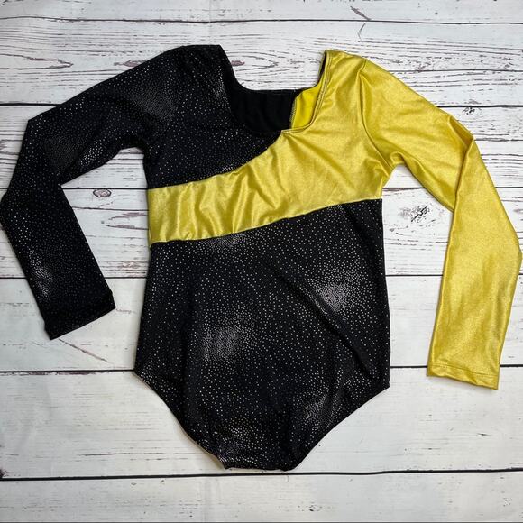 Black and Gold silver sparkle leotard long sleeve - Picture 10 of 10